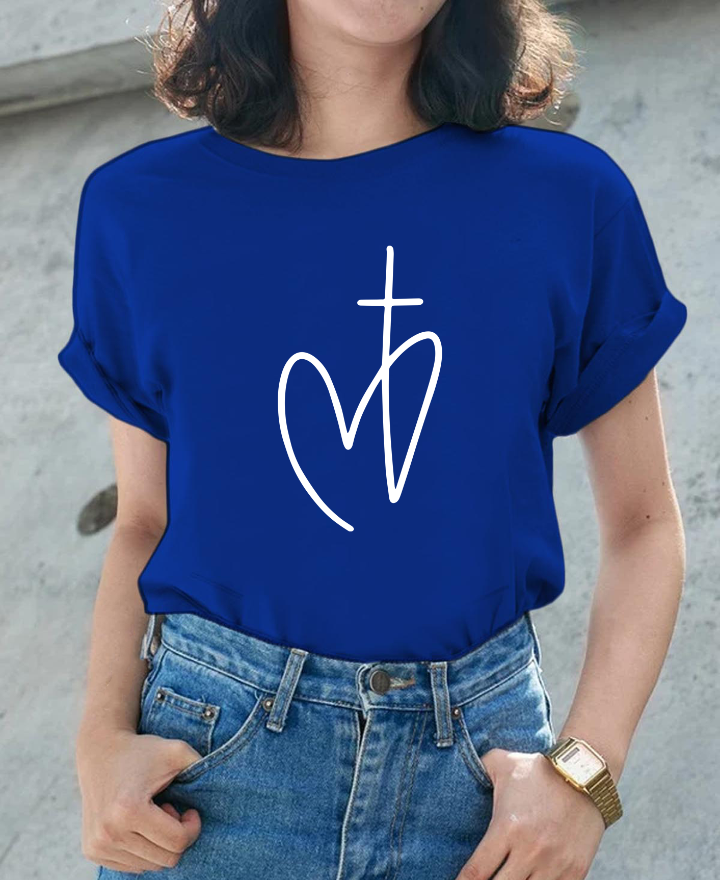 The Power of Faith: Heart-shaped Cross Women Tee