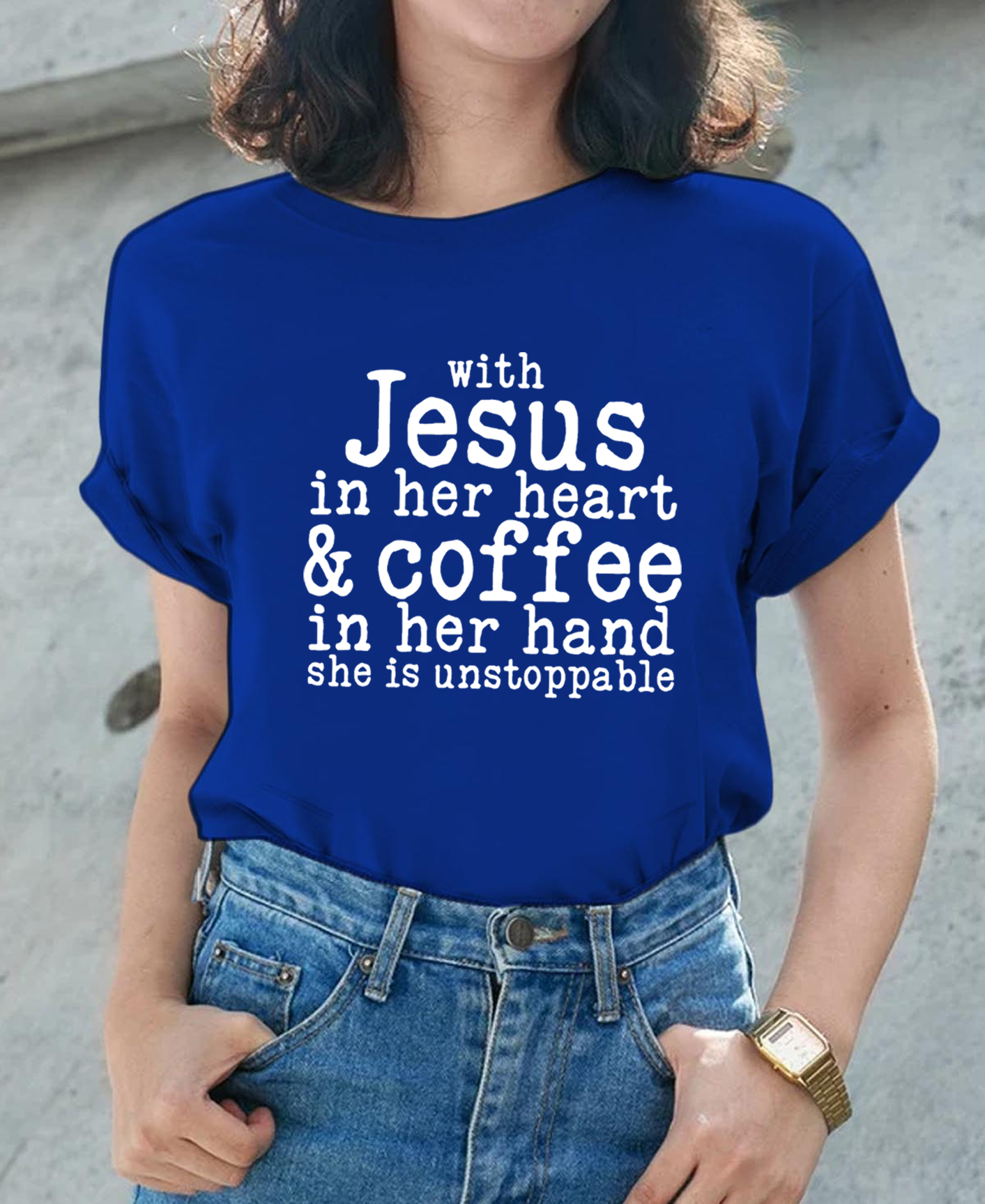 With Jesus in Her Heart and Coffee in Her Hand Women Tee