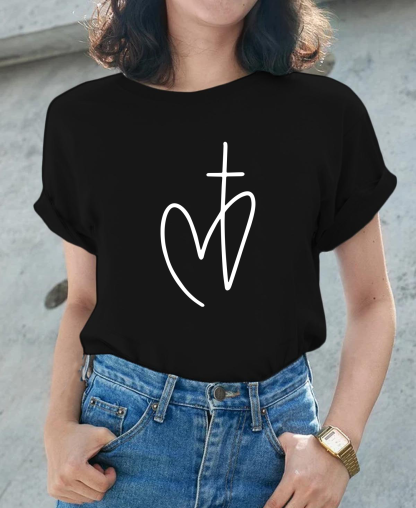 The Power of Faith: Heart-shaped Cross Women Tee