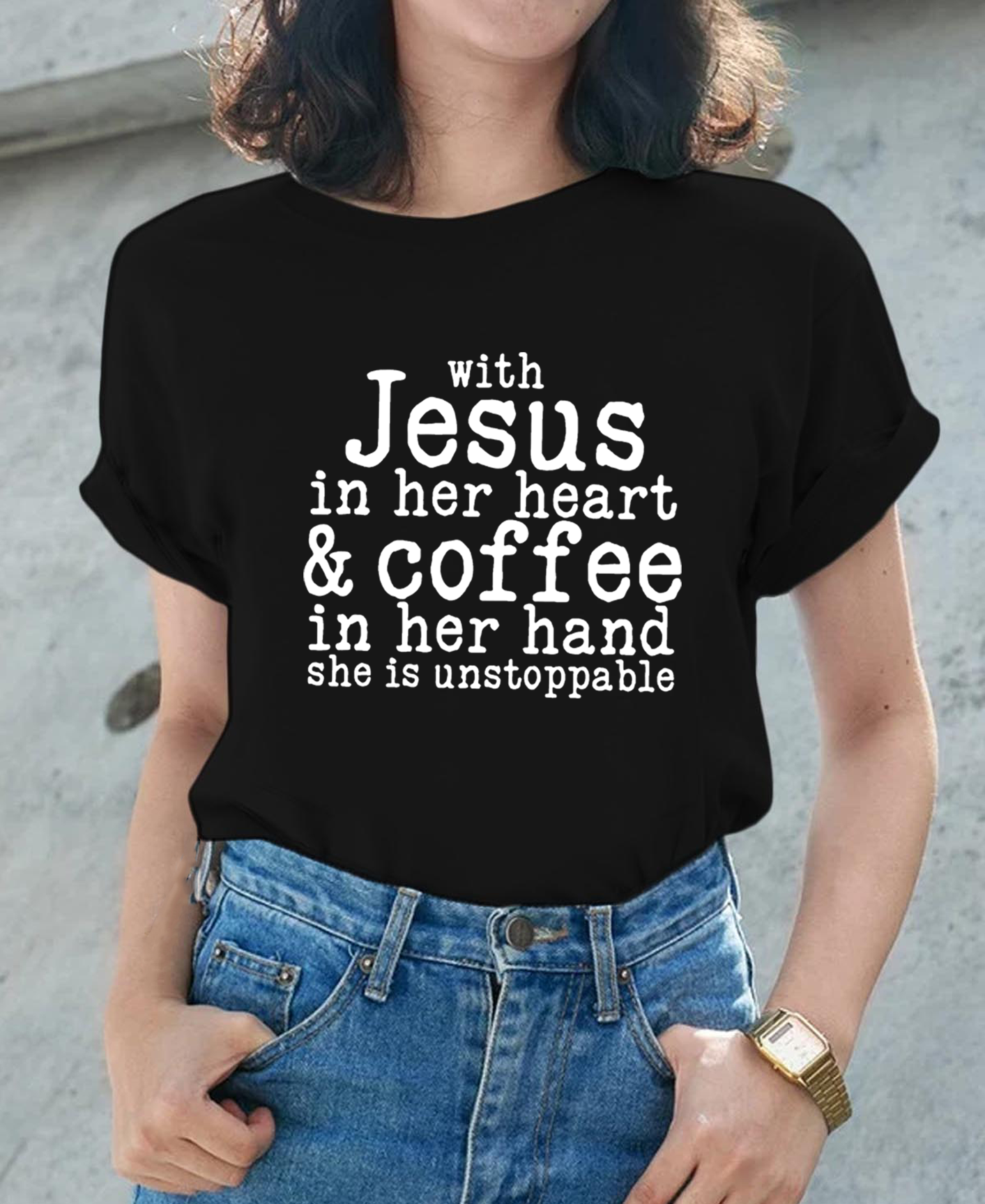With Jesus in Her Heart and Coffee in Her Hand Women Tee