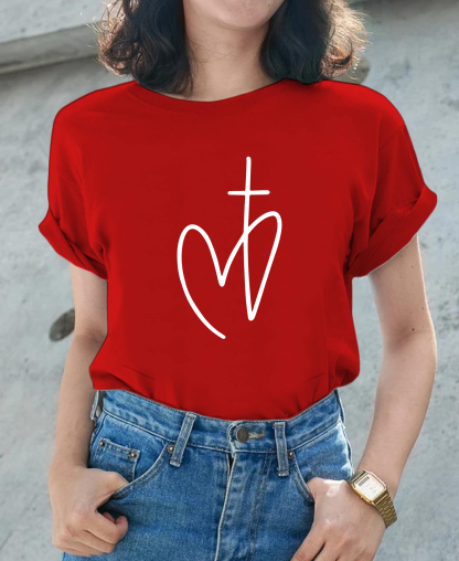 The Power of Faith: Heart-shaped Cross Women Tee