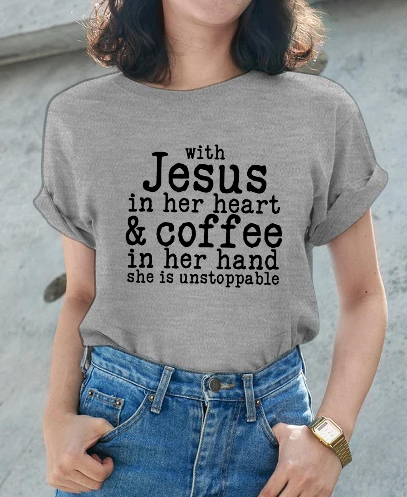 With Jesus in Her Heart and Coffee in Her Hand Women Tee