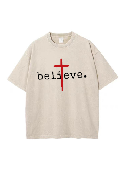 Believe God Washed T-shirt