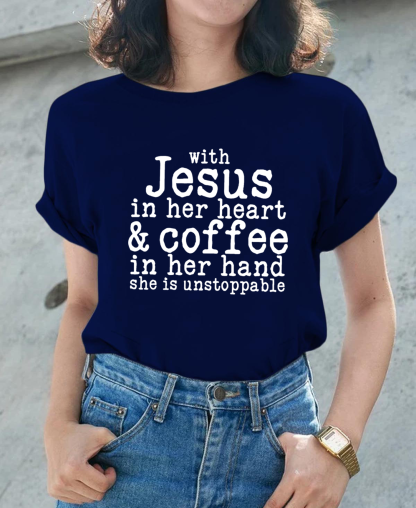 With Jesus in Her Heart and Coffee in Her Hand Women Tee