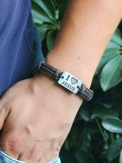 I Love Jesus Leather Bracelet