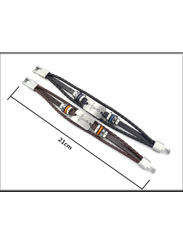 Cross Beaded Leather Bracelet