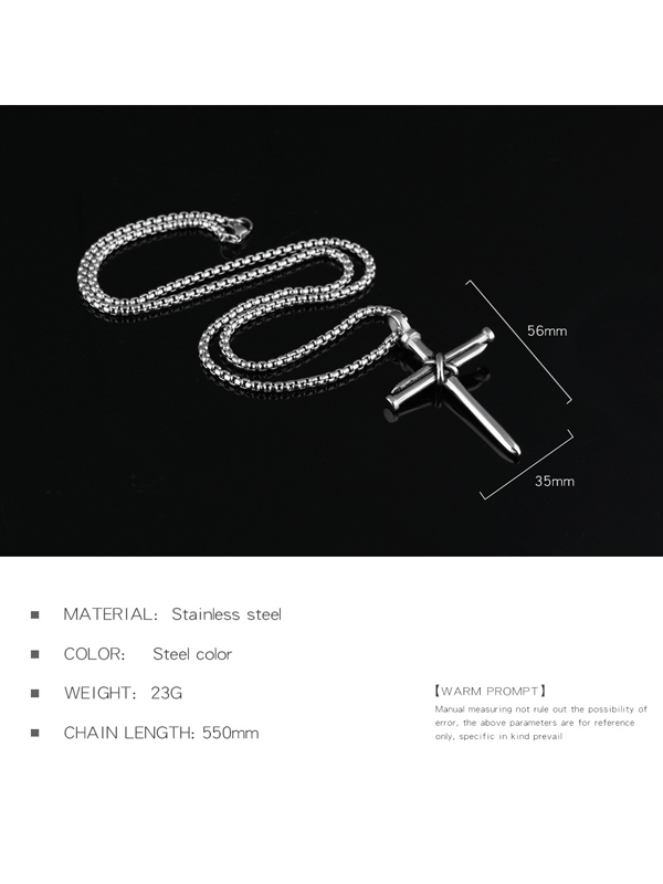 Mens Simple Cross Nail Necklace Pendant