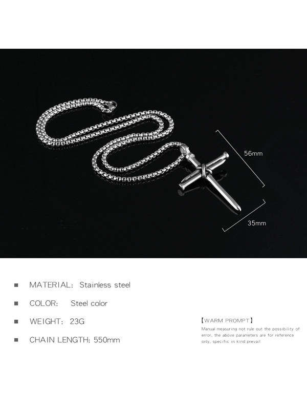 Mens Simple Cross Nail Necklace Pendant