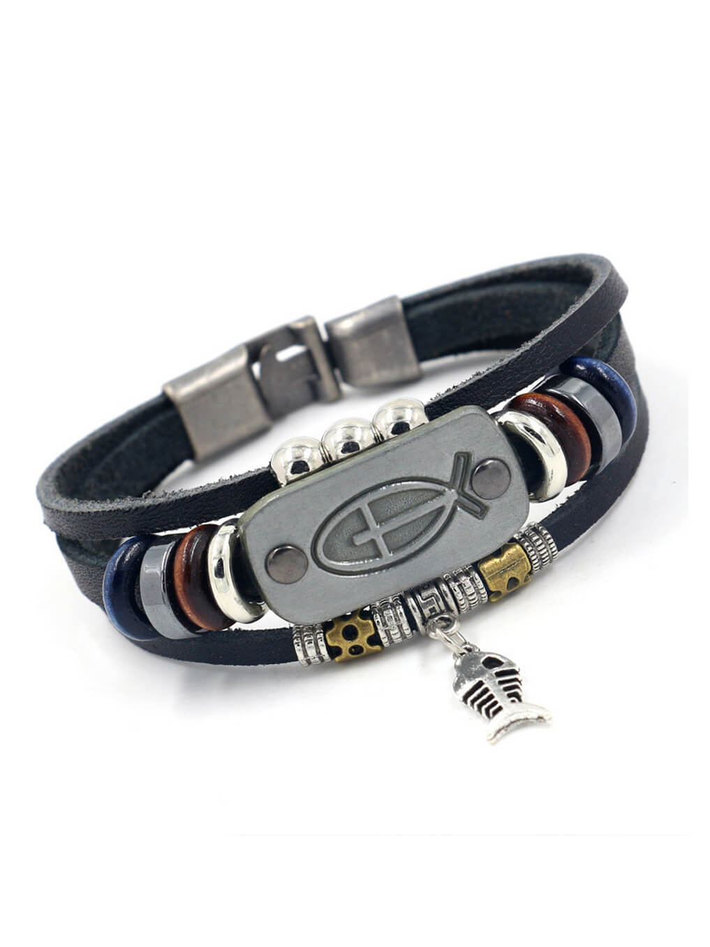Cross Jesus Fish Leather Bracelet
