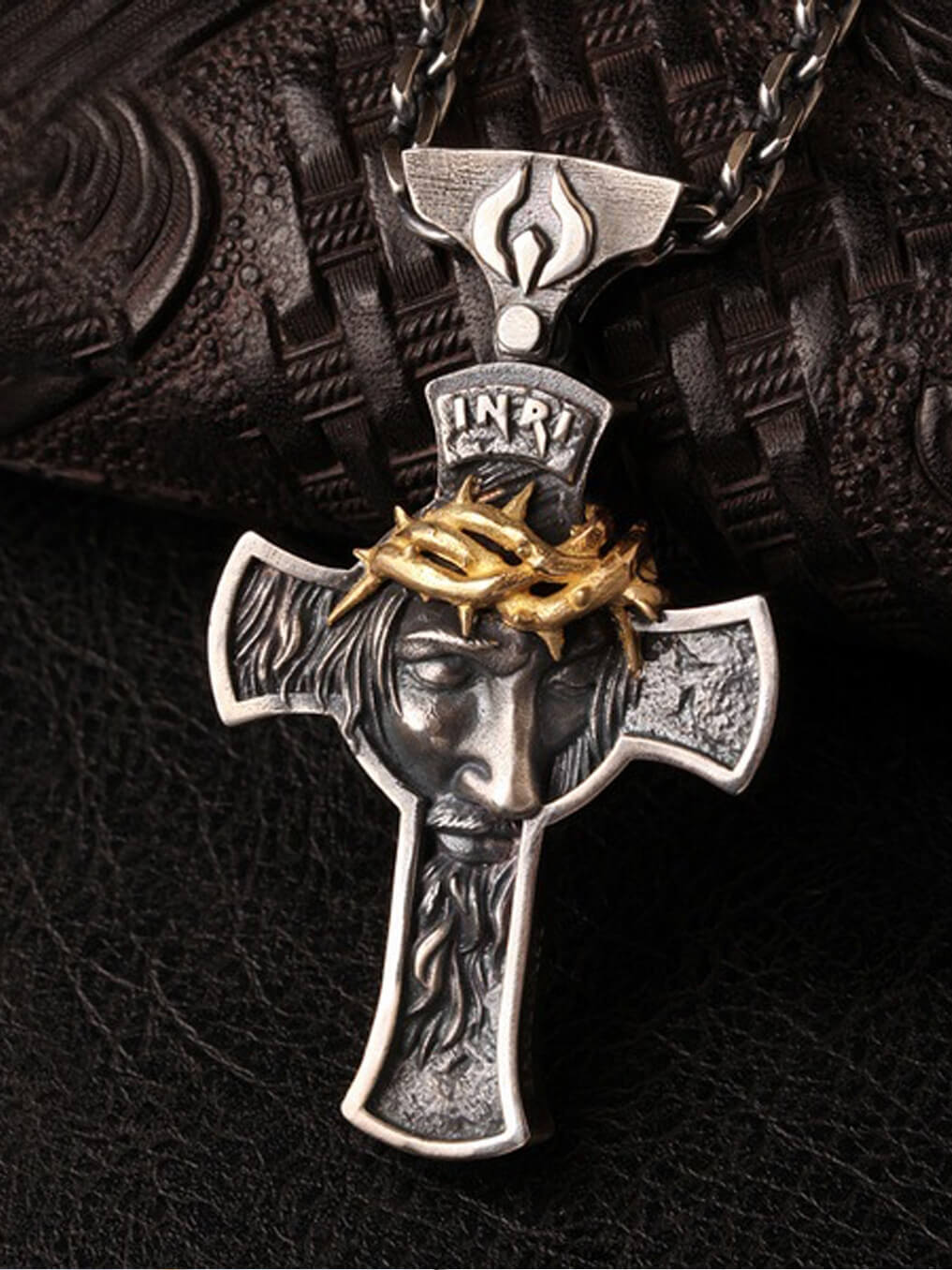 Bicolor Vintage Crown of Thorns Cross Necklace