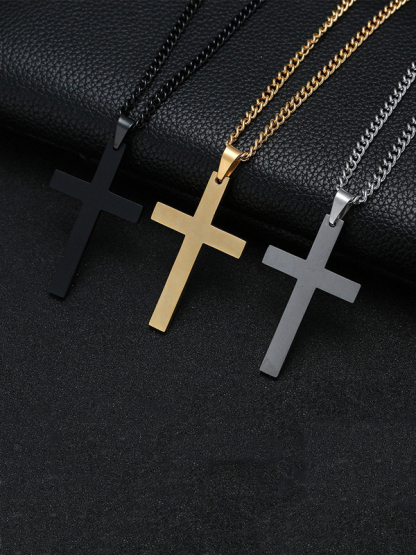 Classic Vintage Stainless Steel Cross Pendant Necklace
