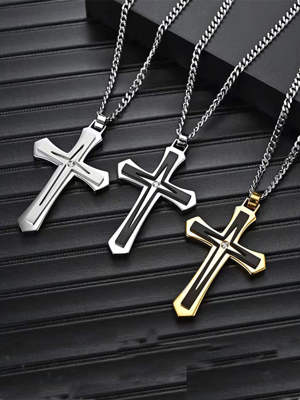 Stainless steel personalized casual cross long pendant necklace