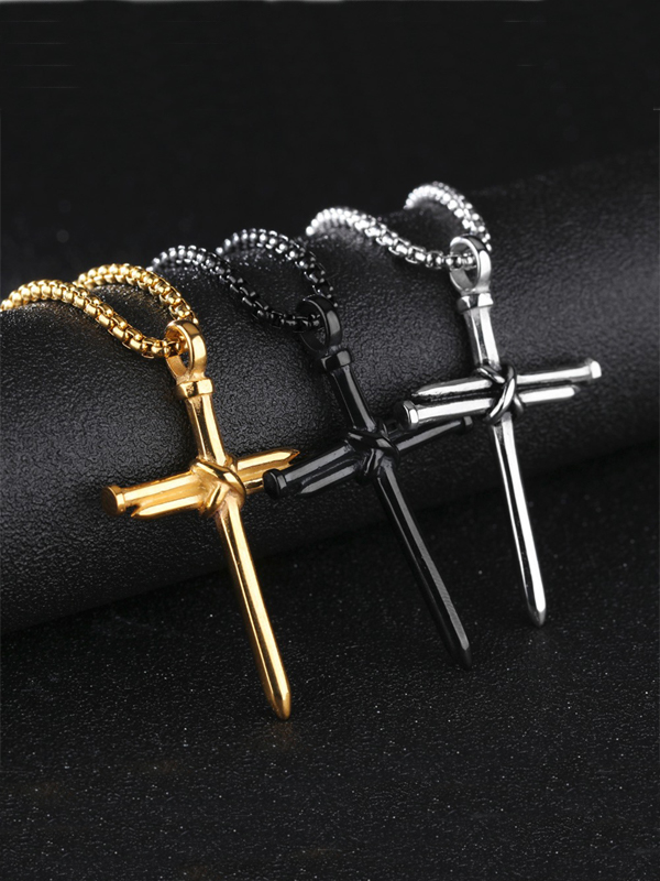 Mens Simple Cross Nail Necklace Pendant
