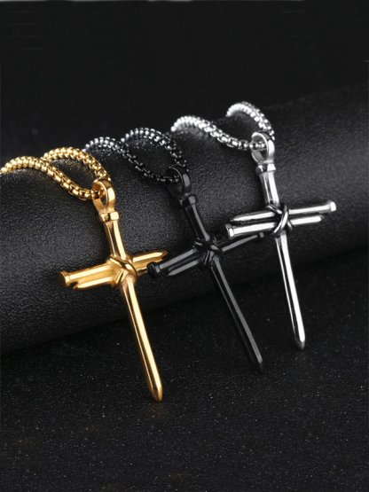 Mens Simple Cross Nail Necklace Pendant