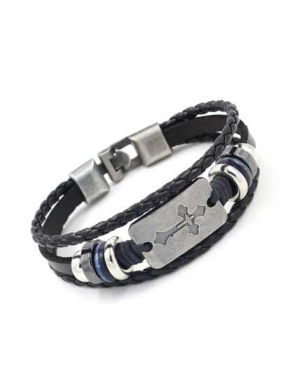Cross Beaded Leather Bracelet