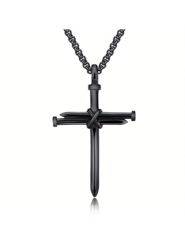 Mens Simple Cross Nail Necklace Pendant