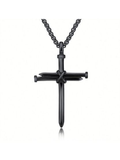 Mens Simple Cross Nail Necklace Pendant