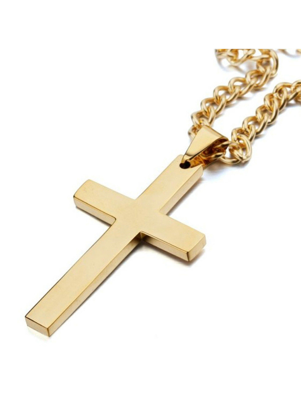 Classic Vintage Stainless Steel Cross Pendant Necklace