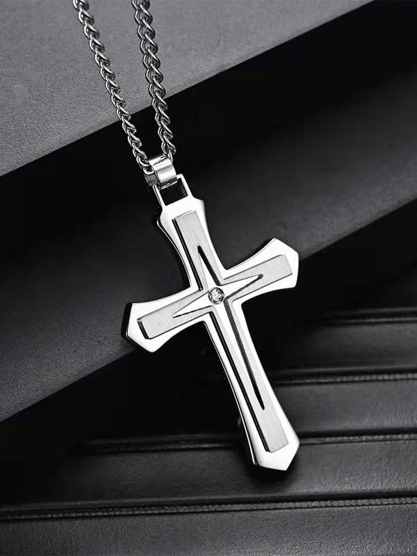 Stainless steel personalized casual cross long pendant necklace