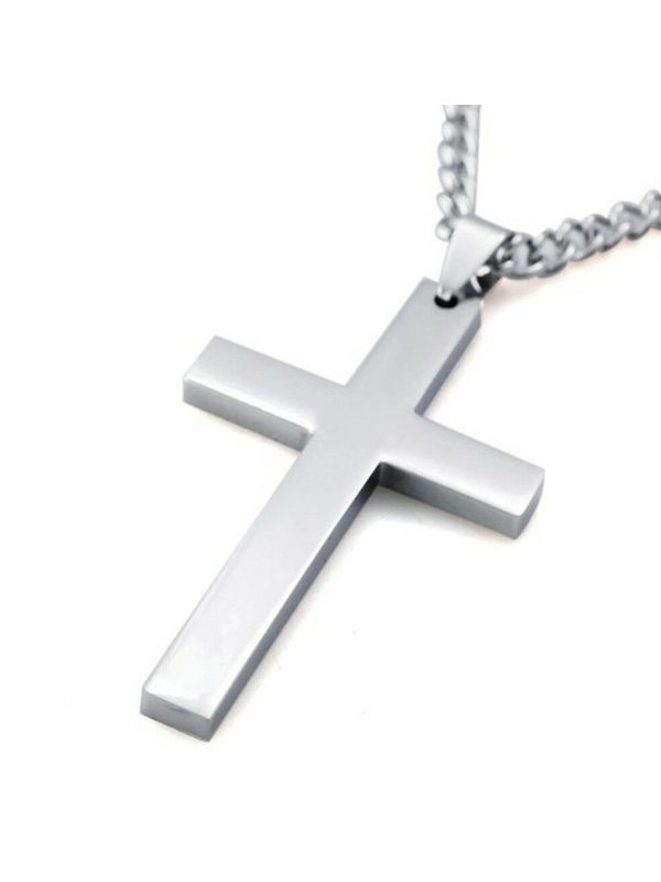 Classic Vintage Stainless Steel Cross Pendant Necklace