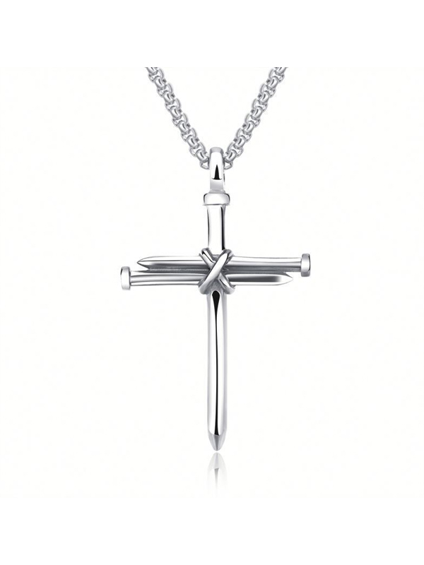 Mens Simple Cross Nail Necklace Pendant