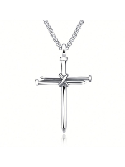 Mens Simple Cross Nail Necklace Pendant