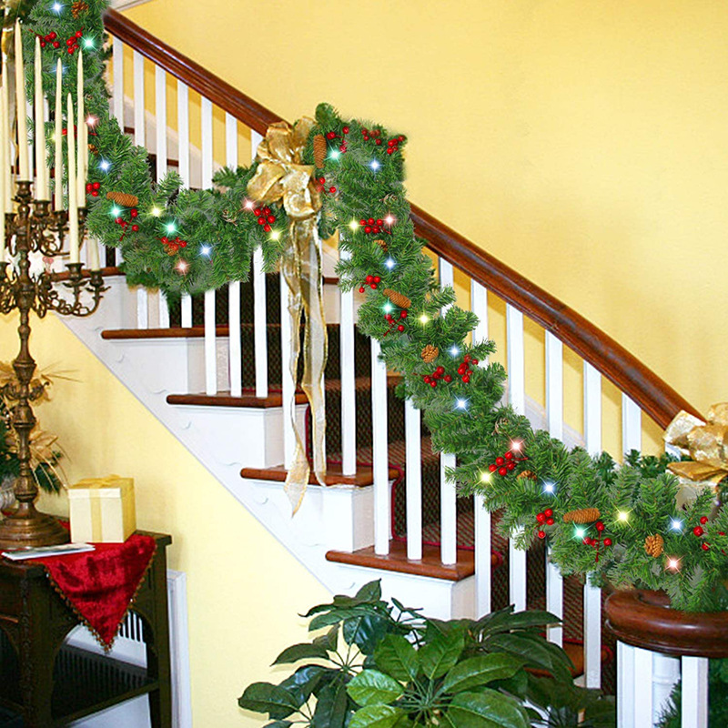 9 Ft Pine Cones and Berries Pre-Lit Christmas Garland 240 Branches Christmas Decoration