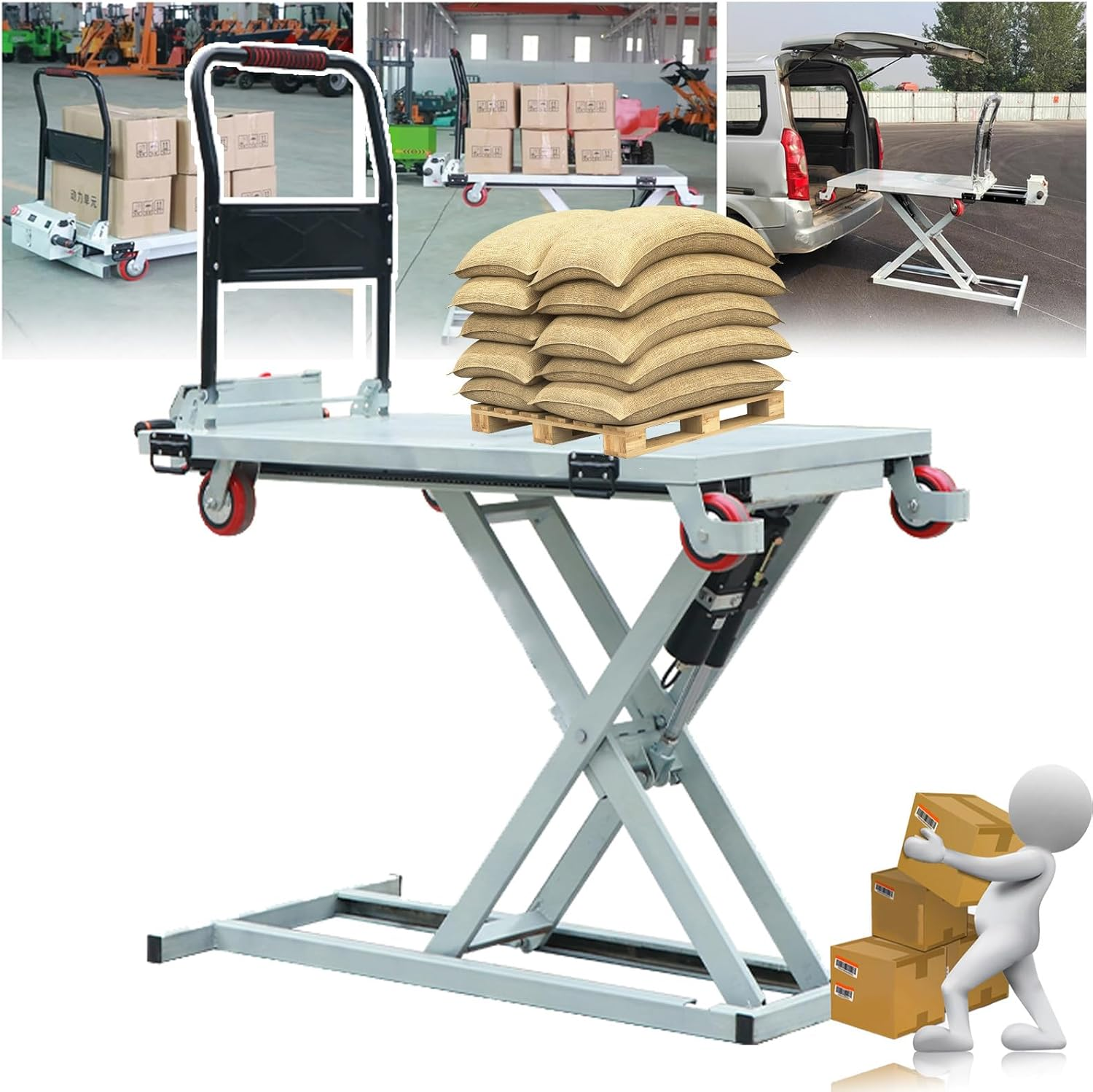 Portable electric hydraulic lifting flatbed handcart