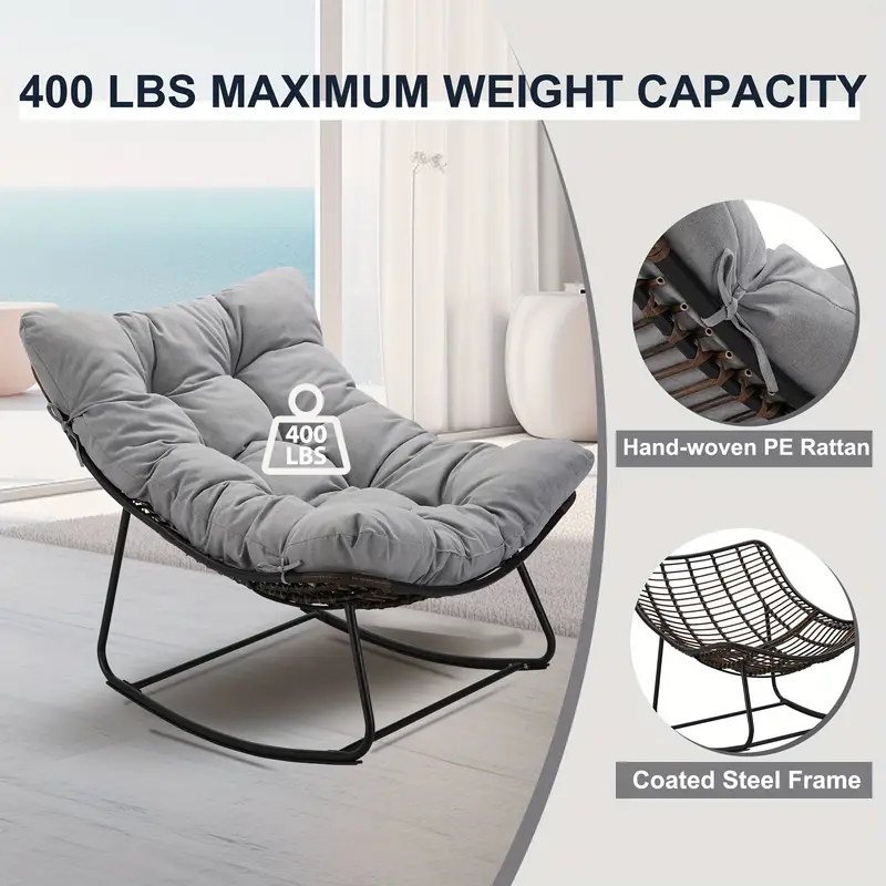 royal rocking chair outdoor rocking papasan chair with padded light grey recliner chair oversized metal rattan egg chair for patio porch living room details 1