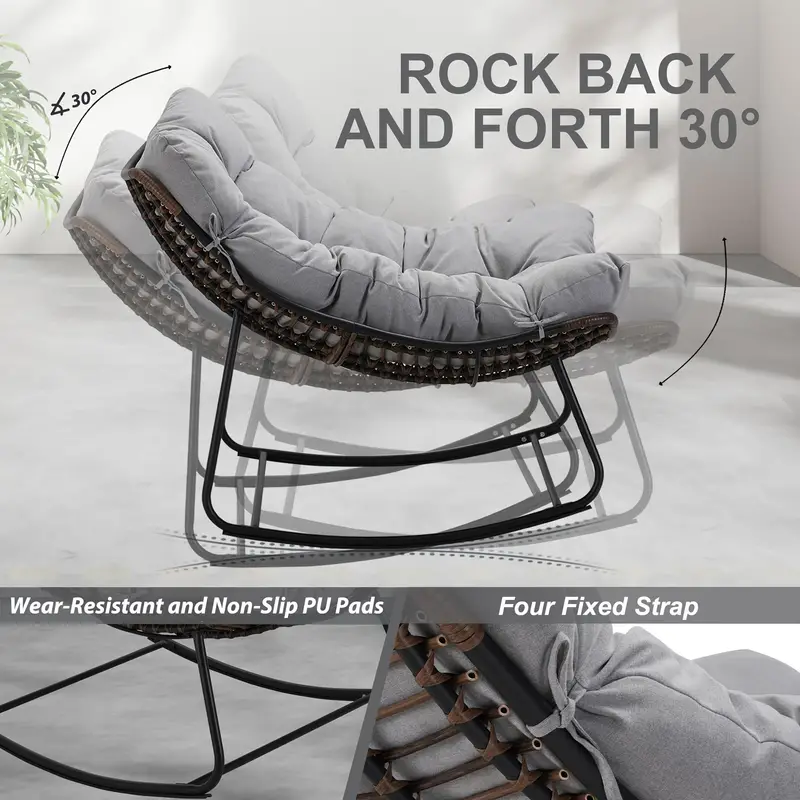 royal rocking chair outdoor rocking papasan chair with padded light grey recliner chair oversized metal rattan egg chair for patio porch living room details 6