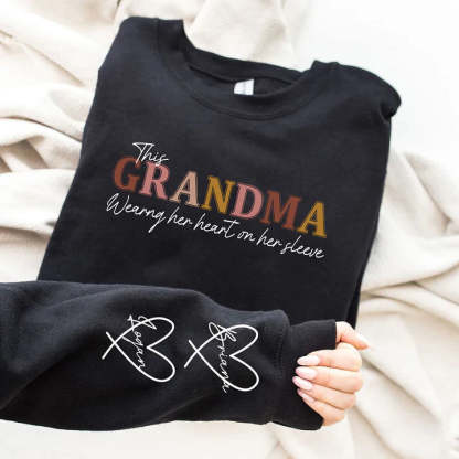 Personalized Wear Heart On Sleeve Mama Sweatshirt with Kid Names on Sleeves-Mother's Day Sale!Free Shipping!