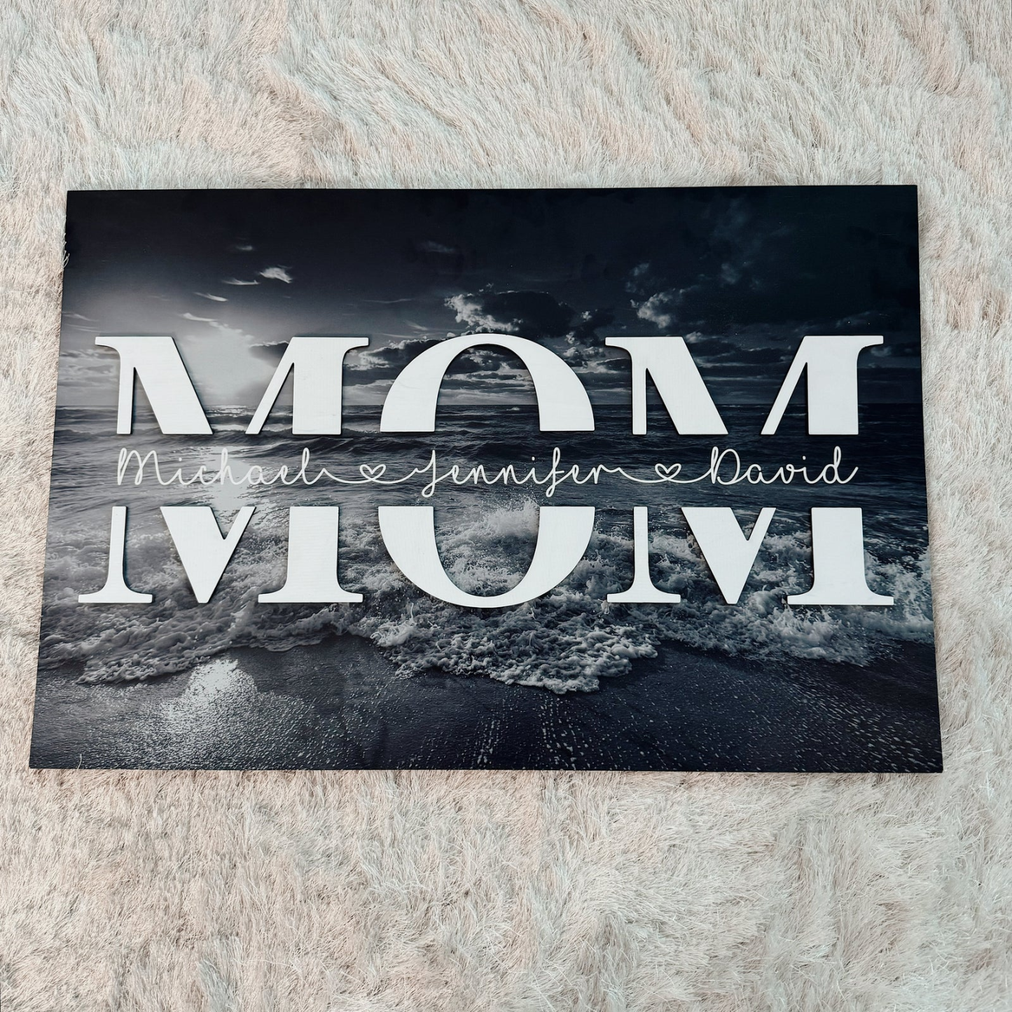 Ocean Sunset Mom 3D Wood Print