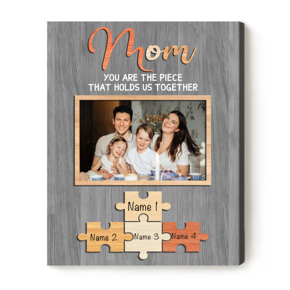 Mom You Are The Piece That Holds Us Together Mother’s Day Puzzle Piece Canvas, Personalized Mothers Day Gifts