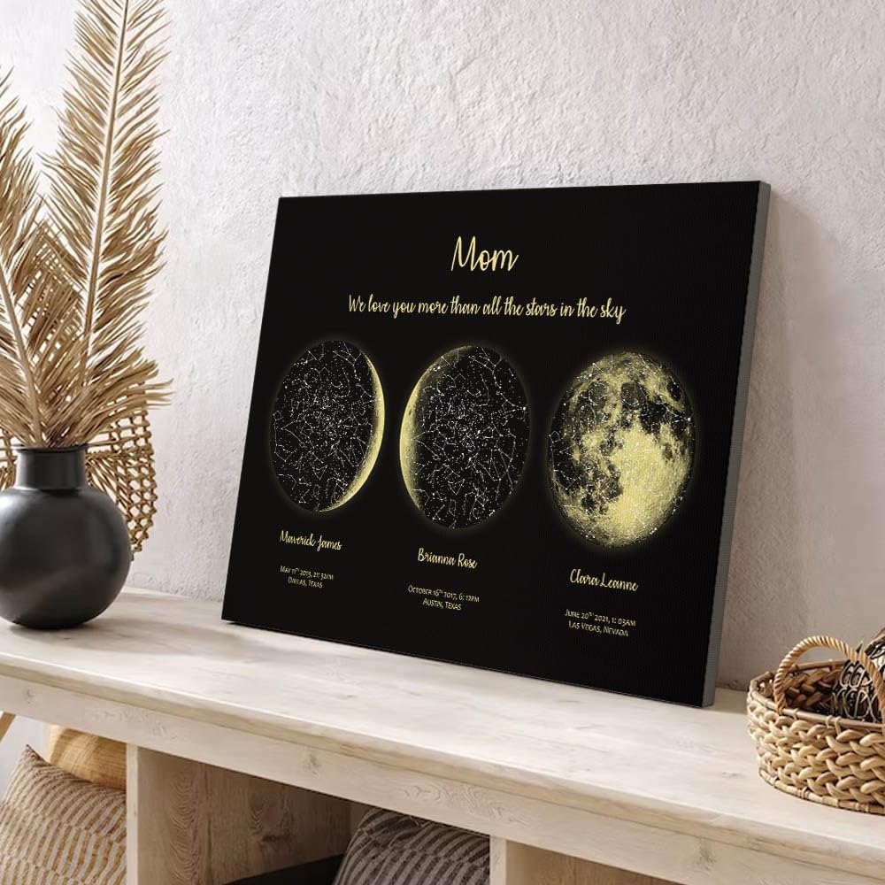 Mother's Day Gifts Custom Moon Phase Print Star Map For Specific Date Canvas