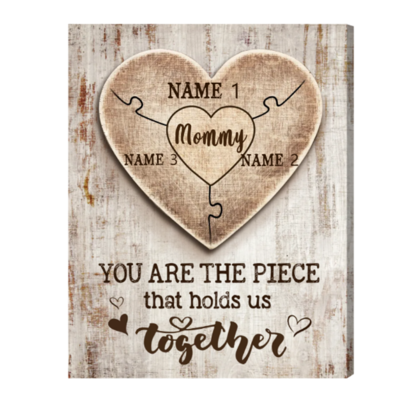 Custom Mothers Day Puzzle Canvas, Mom You Are the Piece that Holds Us Together, Mom Sign With Kids Names