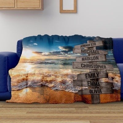 Fleece Blanket Ocean Sunset Color Multi-Names 