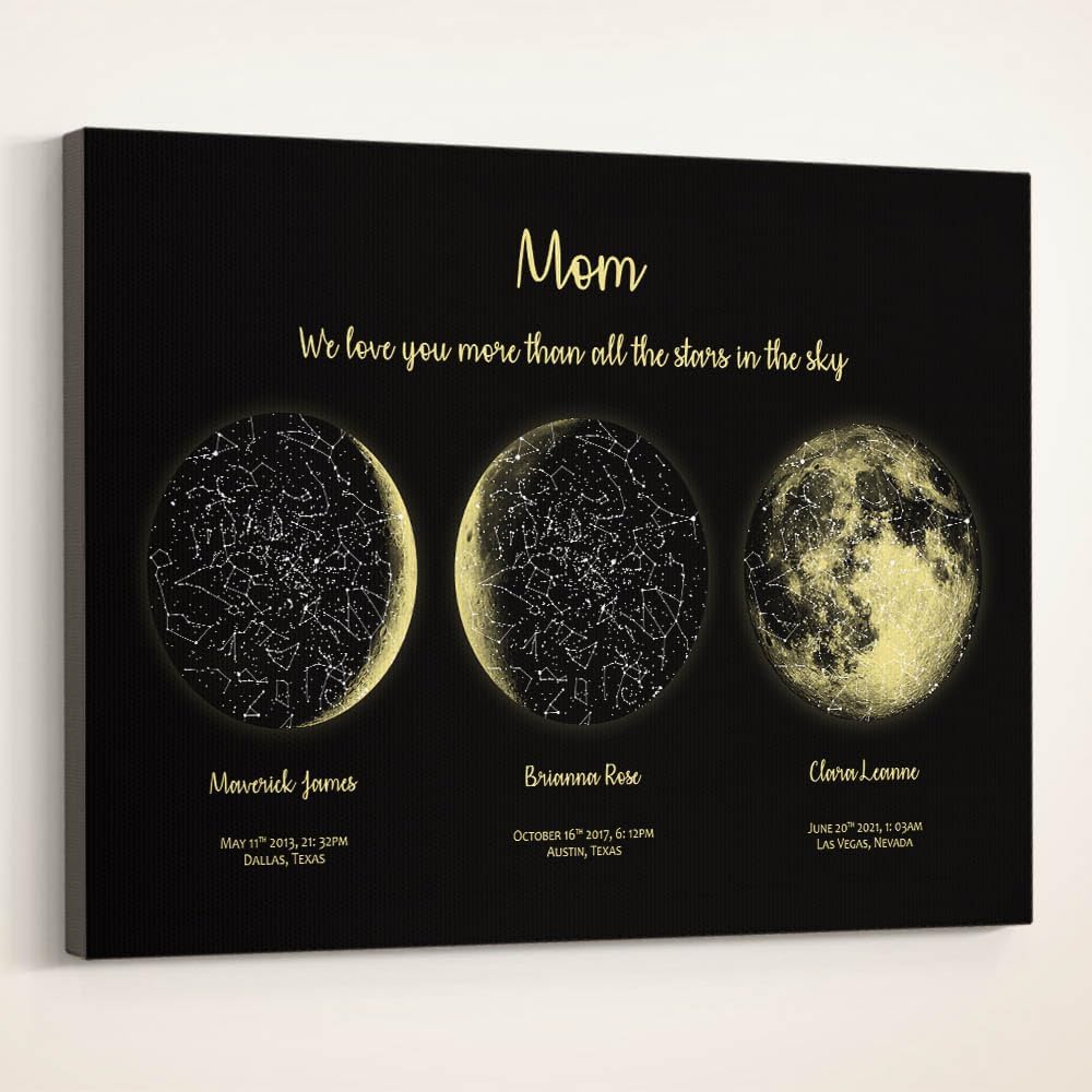 Mother's Day Gifts Custom Moon Phase Print Star Map For Specific Date Canvas