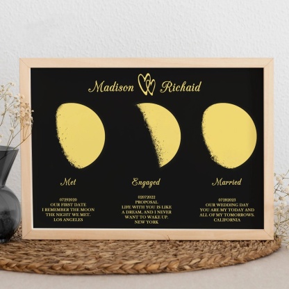 Custom Triple Moon Phase with Personalized Name and Text in Wooden Frame
