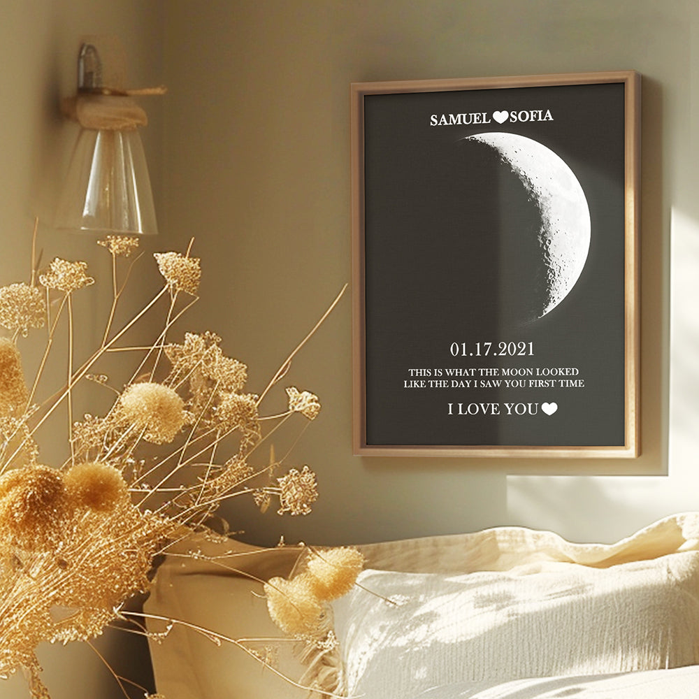 Custom Silver Moon Phase and Names Wooden Frame Art Frame Best Mother's Day Gift