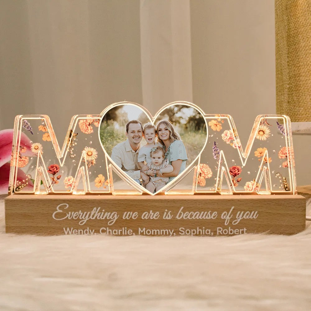 Customized Flower Print Photo LED Night Light, Birthday Flower, Gift For Mom