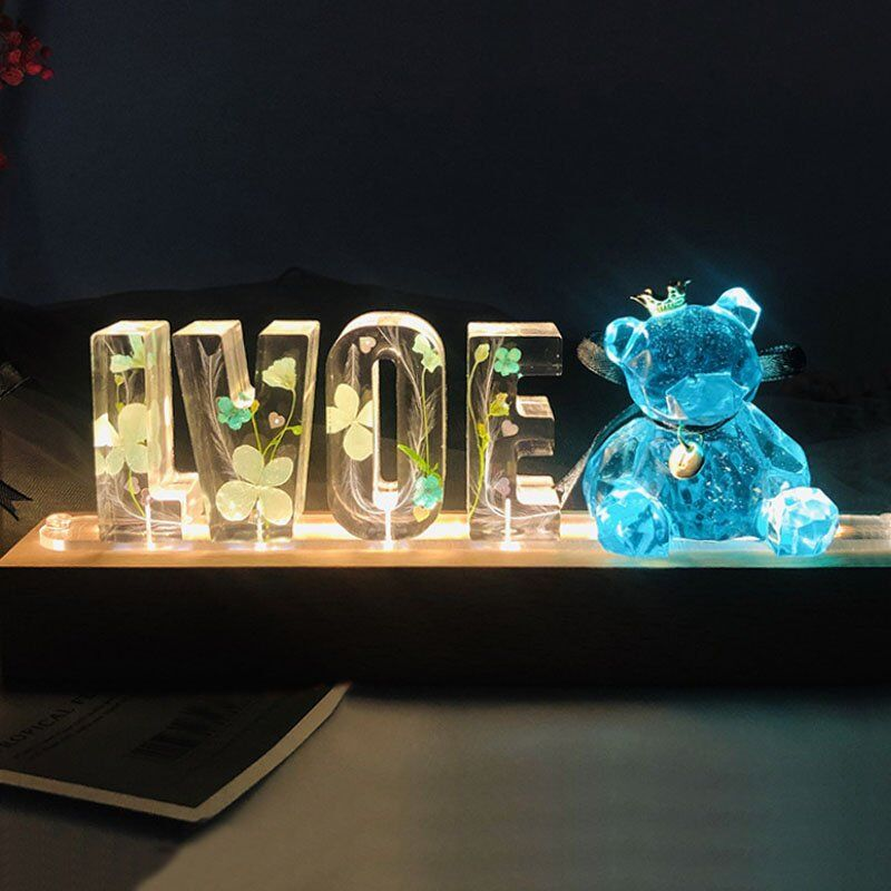 Custom Name Letter Lamp Personalized Dried Flower Letters Night Light Lamp