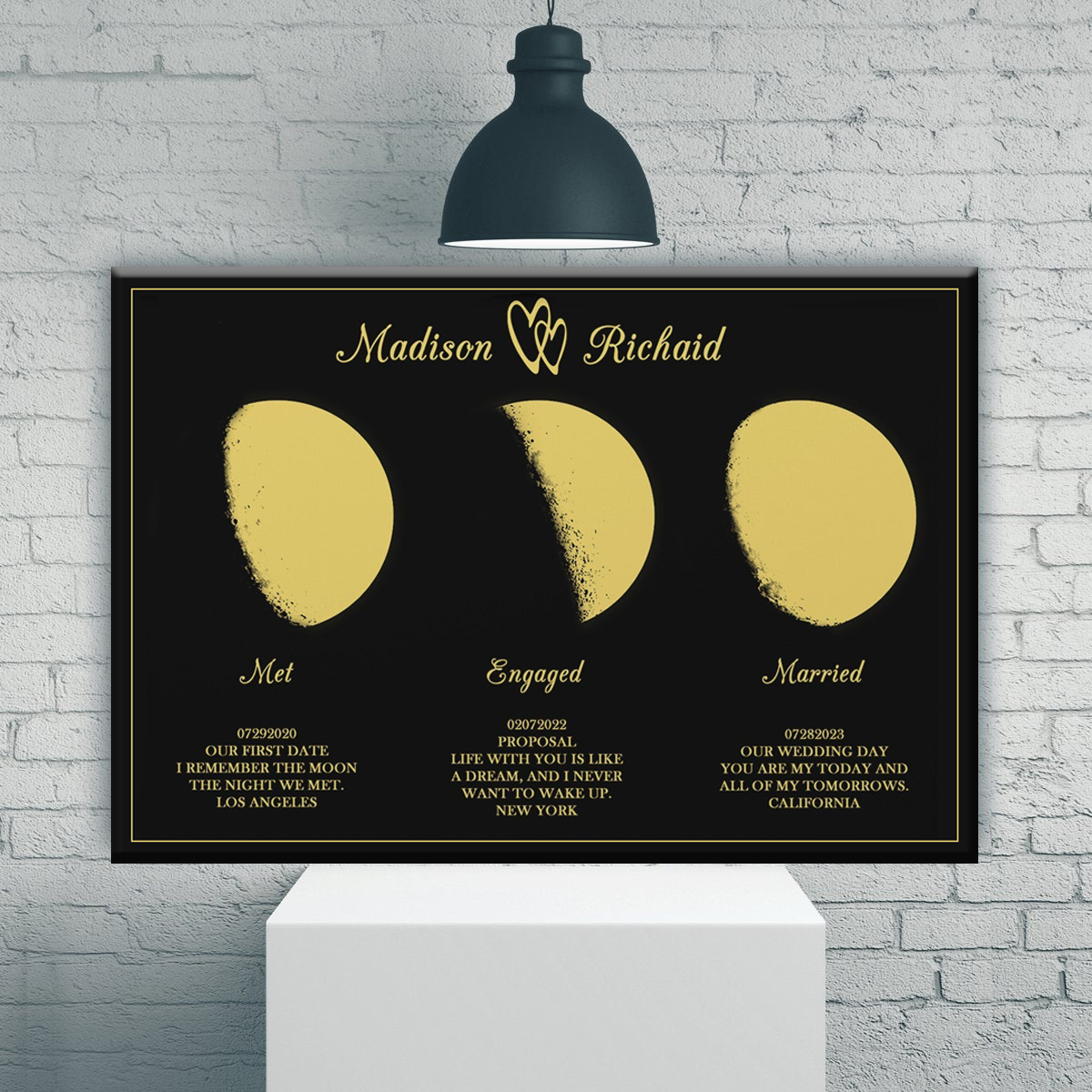 Custom Triple Moon Phase with Personalized Name and Text Frame
