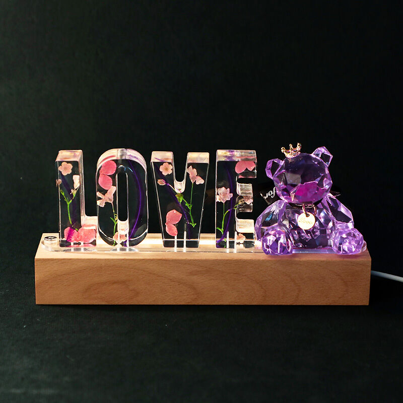Custom Name Letter Lamp Personalized Dried Flower Letters Night Light Lamp - Purple Color