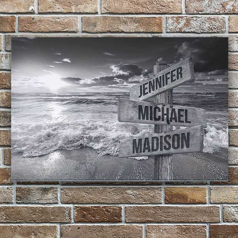Personalized Name Canvas Wall Art with Ocean Sunset Pattern Beautiful Present for Family