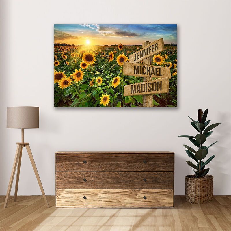 Personalized Name Canvas Wall Art with Sun Flowers Pattern Best Gift for Friends