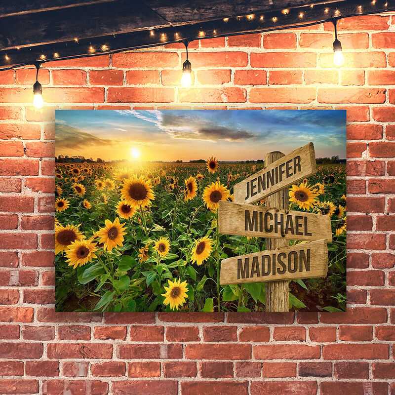 Personalized Name Canvas Wall Art with Sun Flowers Pattern Best Gift for Friends