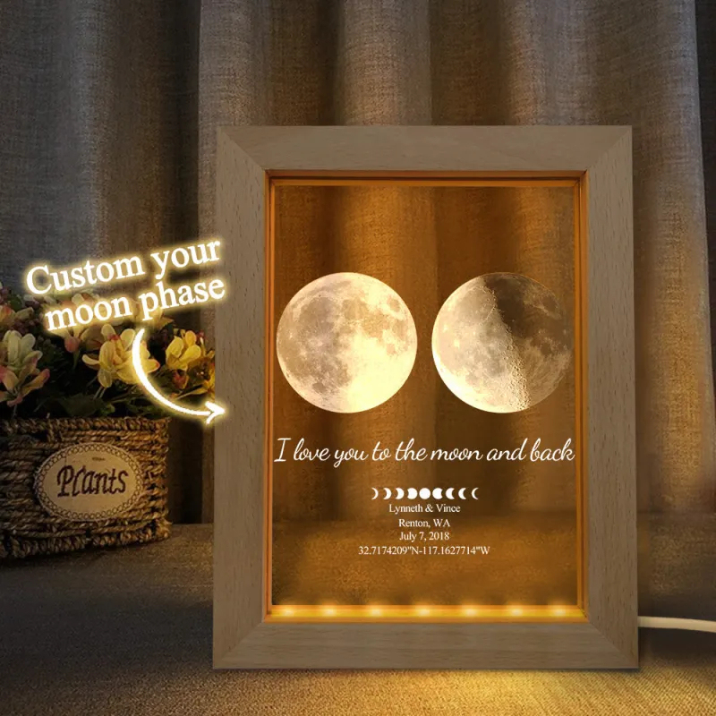Custom Moon Phase Night Light Personalized Moon Phase Wooden Frame Light Gift