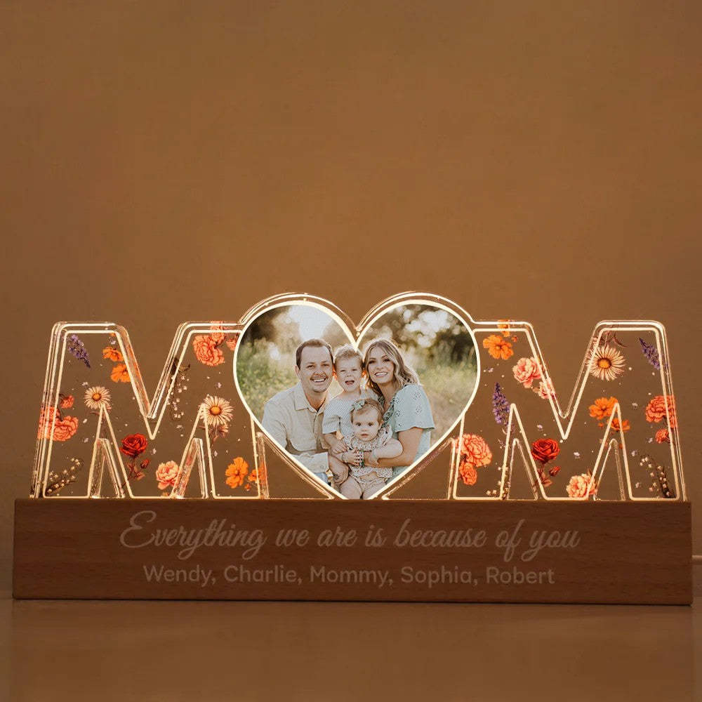 Customized Flower Print Photo LED Night Light, Birthday Flower, Gift For Mom