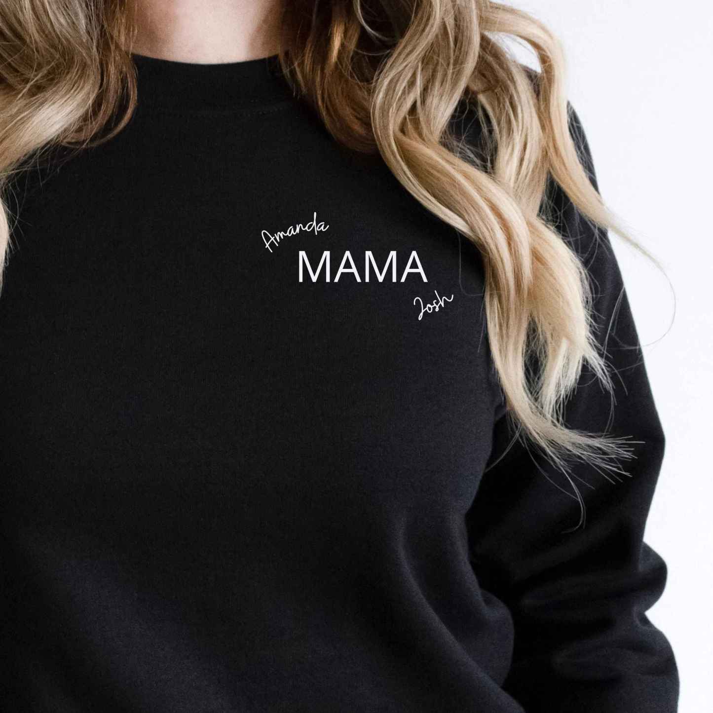 Mama Sweatshirt Personalized with Your Child's Name(s)! Kid's Names on Sweater Surrounding the Word MAMA Gift for Mom, Great New Mom Gift