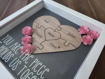 Mother's Day Gift, Personalized Mom Flower Shadow Box, Puzzle Piece Mom Sign, Gift Wrapped
